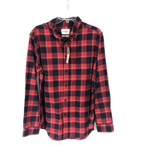 Mens L Red & Black Plaid Button-Up Long Sleeve Shirt Flannel Goodfellow & Co NWT